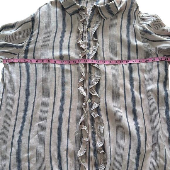 Free People - Ruffle Front Shirt - Extra Large (pink/denim stripe color) - Picture 10 of 15
